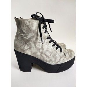 Sixtyseven Combat Boots 10 / 41 Platform Canvas Gray Block Heel Vegan Lace-up